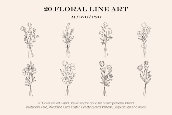 20 Floral Line Art Illustrations: Your Design Toolkit