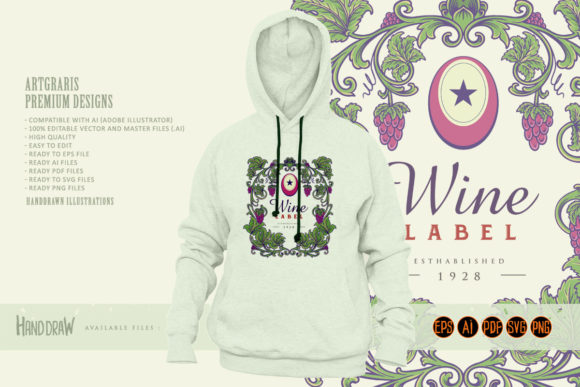 Classic Elegant Wine Floral Frame Label Artwork