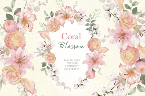 Coral Lily Watercolor Floral Clipart: A Collection for Modern Digital Creation