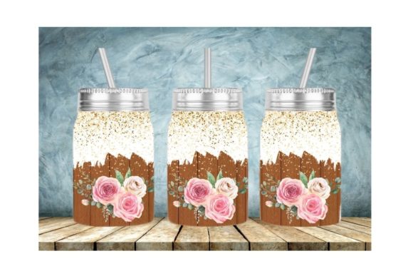 Craft Your Own Style with the Wooden Floral Glitter Jar 17 Oz Mason Sublimation Template