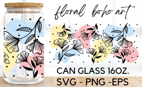 Floral Boho Can Glass Wrap SVG for Crafting and Personalization
