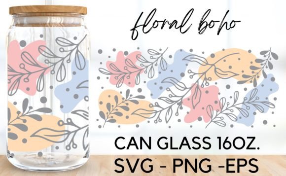 Floral Boho Style Can Glass Wrap SVG for Crafters