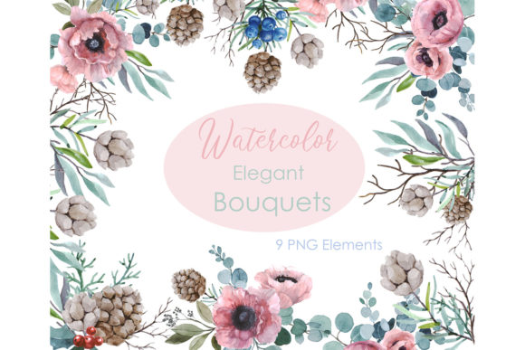 The Artful World of Watercolor Floral Pink Bouquets Clipart