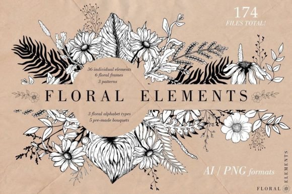 The Versatile Hand-drawn Floral Elements Collection: An Evaluative Guide