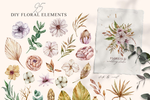 Watercolor Boho Floral Clipart Essentials