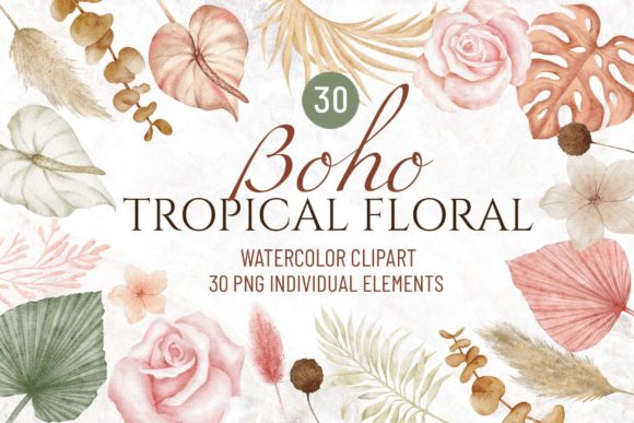 Watercolor Boho Tropical Clipart for Creative Projects