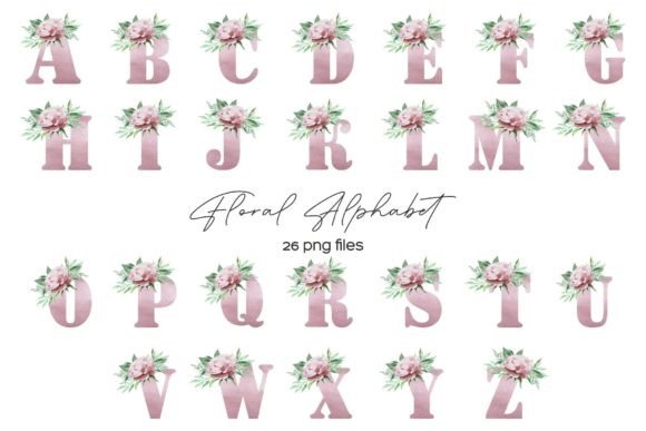 Watercolor Floral Alphabet Design Kit